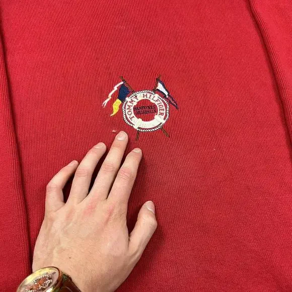 Vintage Tommy Hilfiger Knitted Jumper Red 90s Cotton - Picture 3 of 7